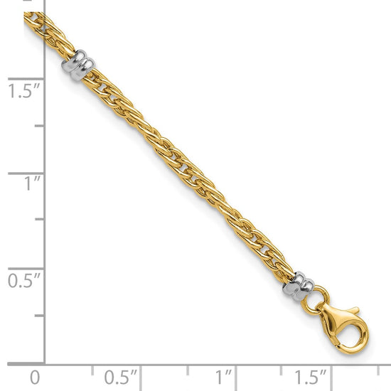 14K Two-tone Polished 3.6mm Fancy Beaded 5-Station 7.5 inch Bracelet