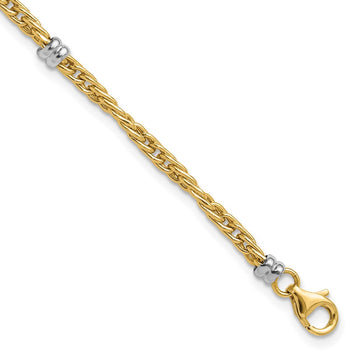 14K Two-tone Polished 3.6mm Fancy Beaded 5-Station 7.5 inch Bracelet