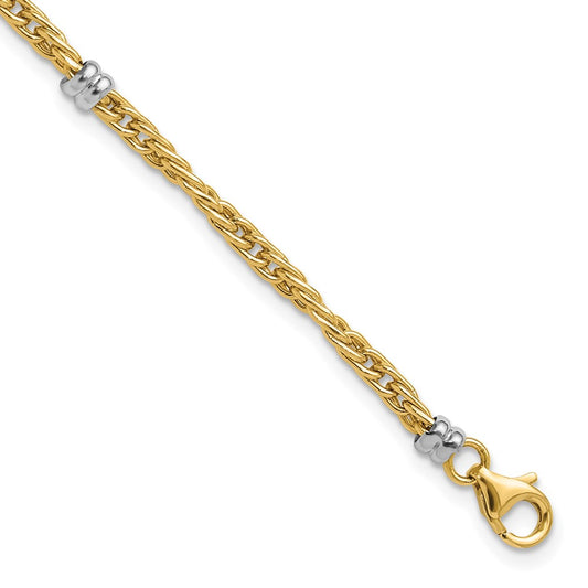 14K Two-tone Polished 3.6mm Fancy Beaded 5-Station 7.5 inch Bracelet
