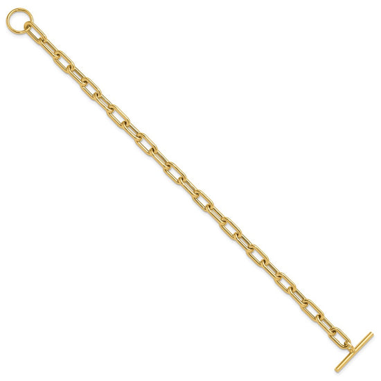 14K Polished Fancy 5mm Oval Cable Link 7.5 inch Toggle Bracelet