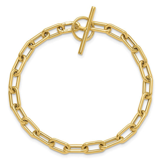 14K Polished Fancy 5mm Oval Cable Link 7.5 inch Toggle Bracelet