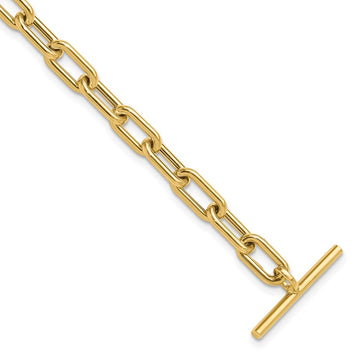 14K Polished Fancy 5mm Oval Cable Link 7.5 inch Toggle Bracelet
