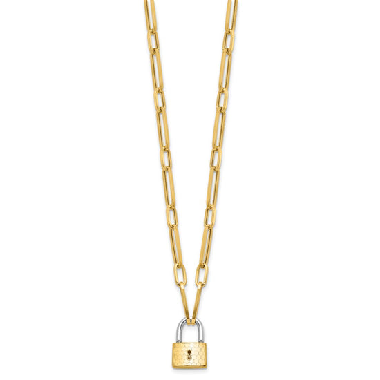 14K Two-tone Fancy Link with Lock Dangle 18.25 inch Necklace