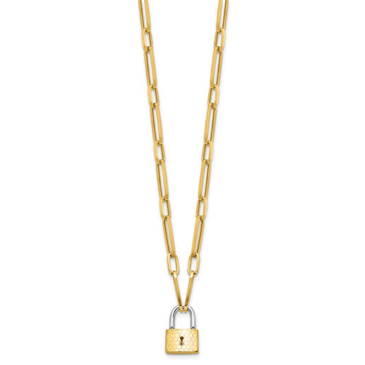14K Two-tone Fancy Link with Lock Dangle 18.25 inch Necklace