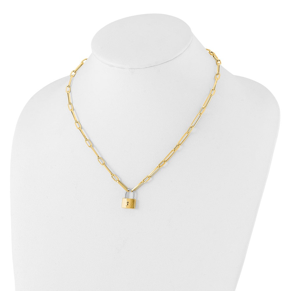14K Two-tone Fancy Link with Lock Dangle 18.25 inch Necklace
