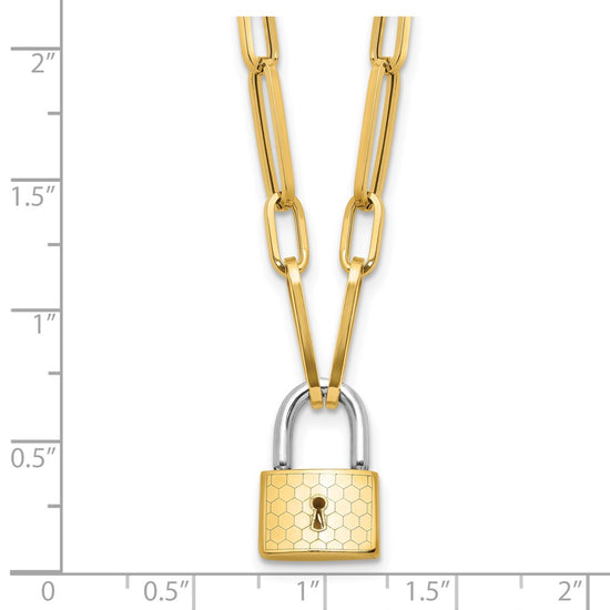 14K Two-tone Fancy Link with Lock Dangle 18.25 inch Necklace