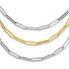 14K Two-tone Polished Fancy Paperclip Link 3-Strand Bib 18.25 inch Necklace