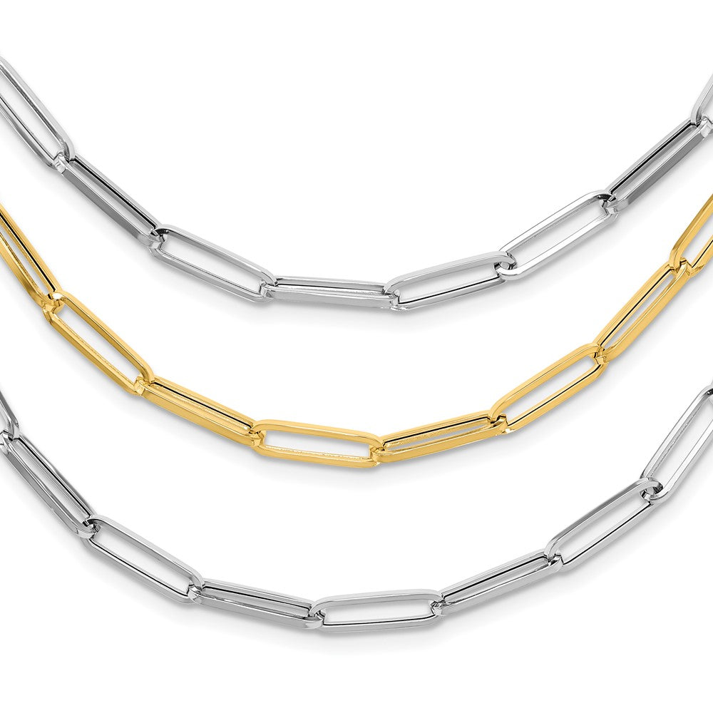 14K Two-tone Polished Fancy Paperclip Link 3-Strand Bib 18.25 inch Necklace