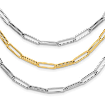 14K Two-tone Polished Fancy Paperclip Link 3-Strand Bib 18.25 inch Necklace