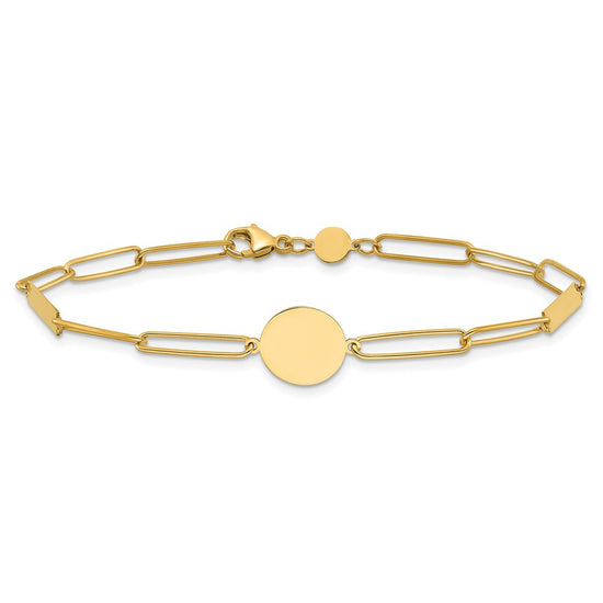 14K Polished Paperclip Link with Circle and Bars 8.25 inch Bracelet