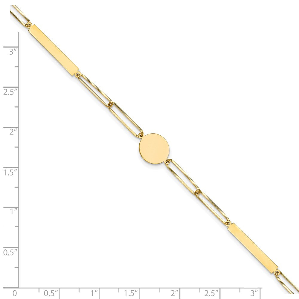 14K Polished Paperclip Link with Circle and Bars 8.25 inch Bracelet