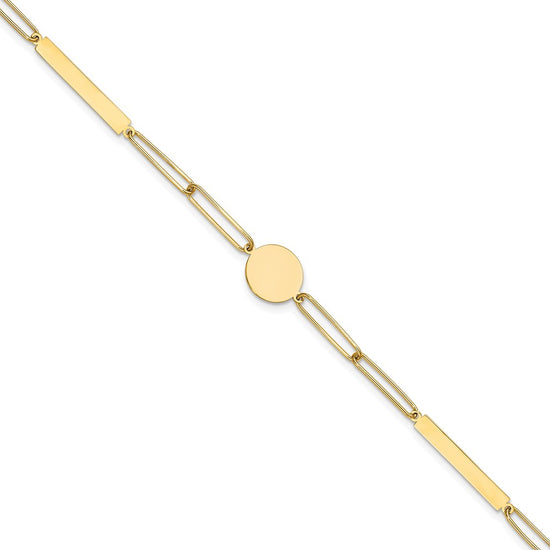 14K Polished Paperclip Link with Circle and Bars 8.25 inch Bracelet