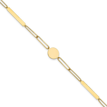 14K Polished Paperclip Link with Circle and Bars 8.25 inch Bracelet