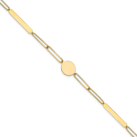 14K Polished Paperclip Link with Circle and Bars 8.25 inch Bracelet