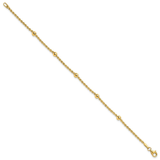 14k Mirror Beads and Diamond-cut Rope Chain 5-Station 7.5 inch Bracelet