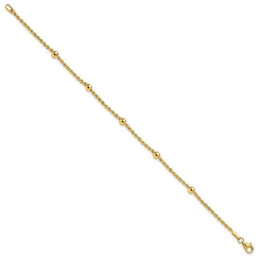 14k Mirror Beads and Diamond-cut Rope Chain 5-Station 7.5 inch Bracelet