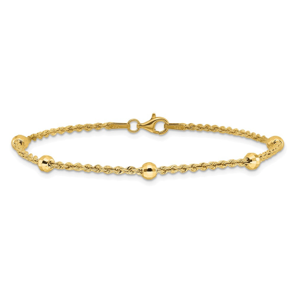 14k Mirror Beads and Diamond-cut Rope Chain 5-Station 7.5 inch Bracelet