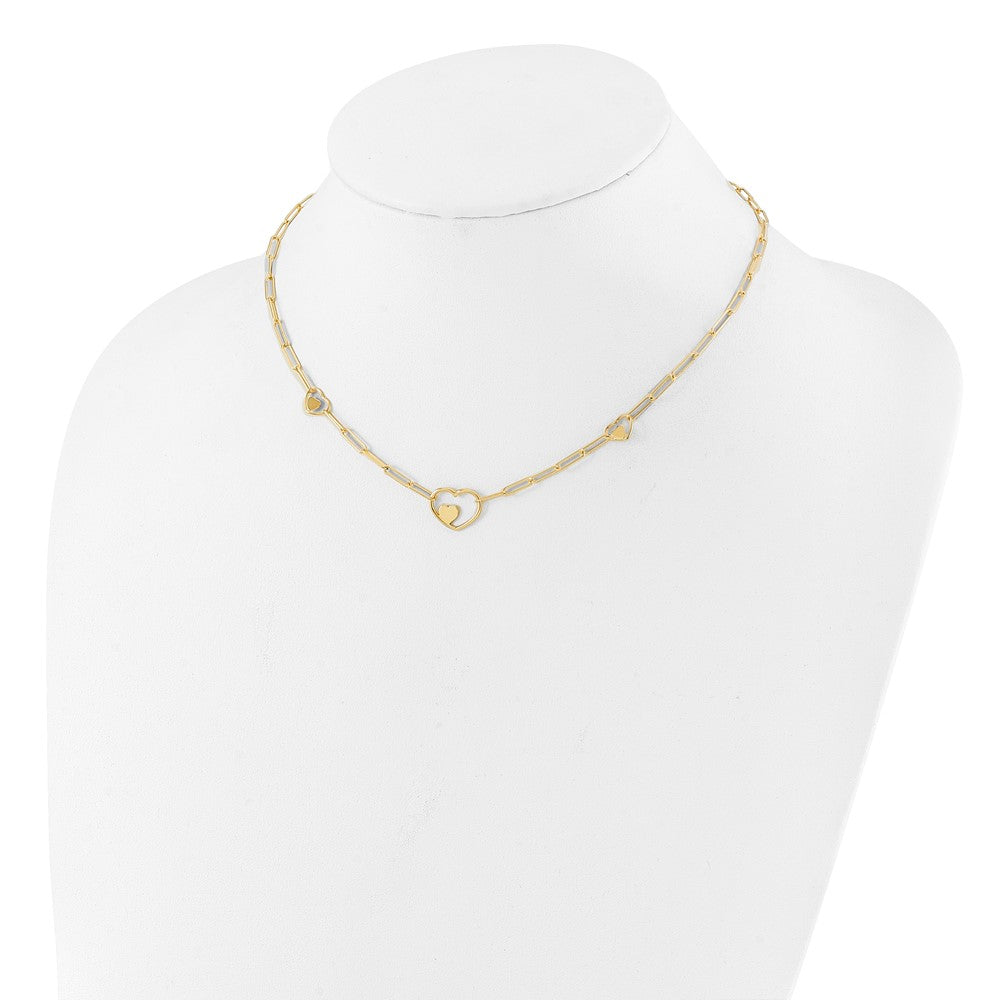 14K Paperclip Link Heart 16in w/2in ext. Necklace