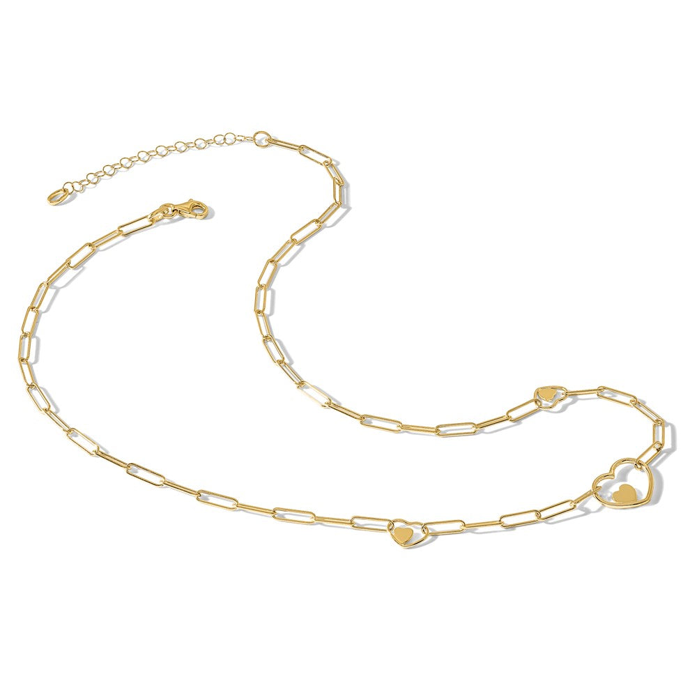 14K Paperclip Link Heart 16in w/2in ext. Necklace