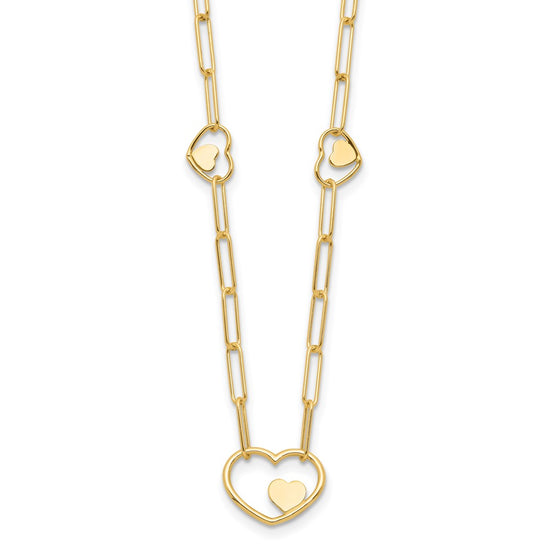 14K Paperclip Link Heart 16in w/2in ext. Necklace