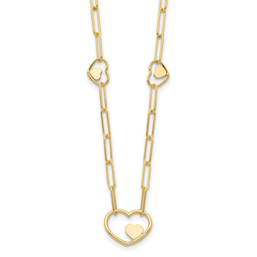 14K Paperclip Link Heart 16in w/2in ext. Necklace