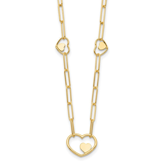 14K Paperclip Link Heart 16in w/2in ext. Necklace