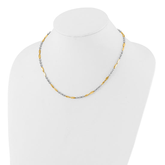 14K Two-tone Polished Beads and Oval Bars 18 inch Necklace