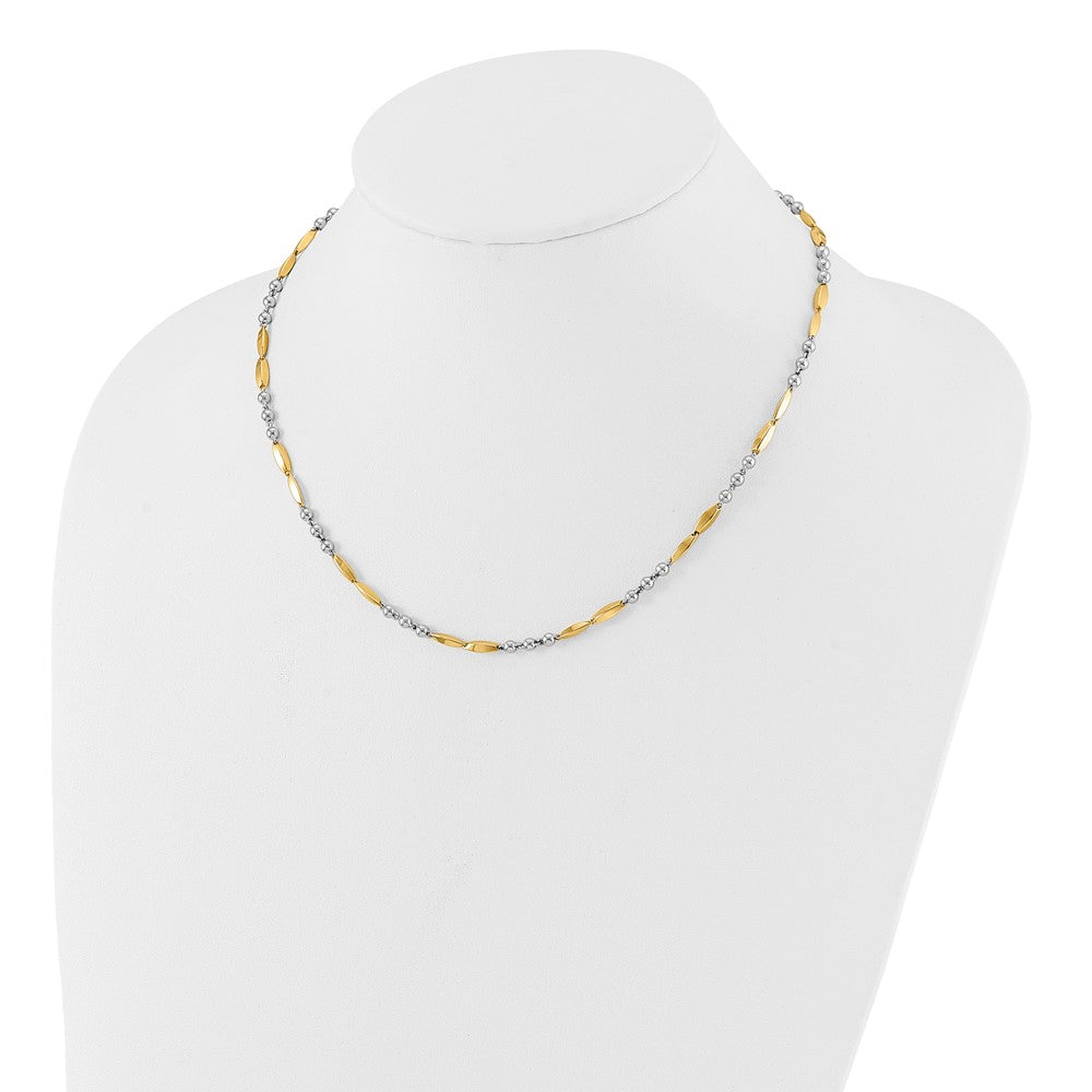 14K Two-tone Polished Beads and Oval Bars 18 inch Necklace