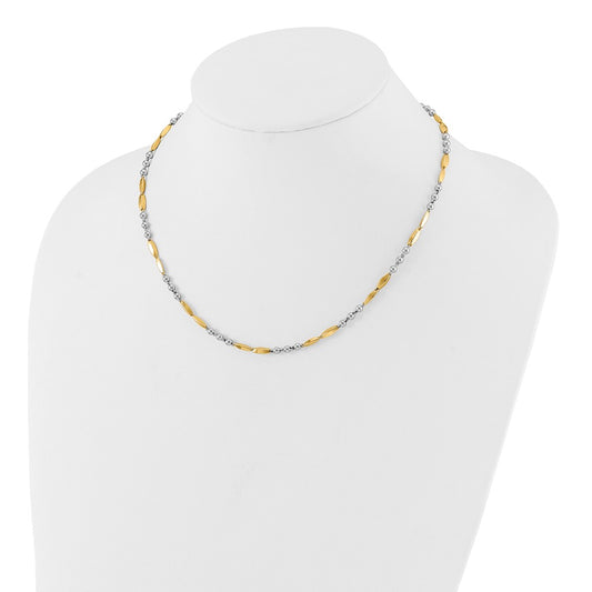 14K Two-tone Polished Beads and Oval Bars 18 inch Necklace