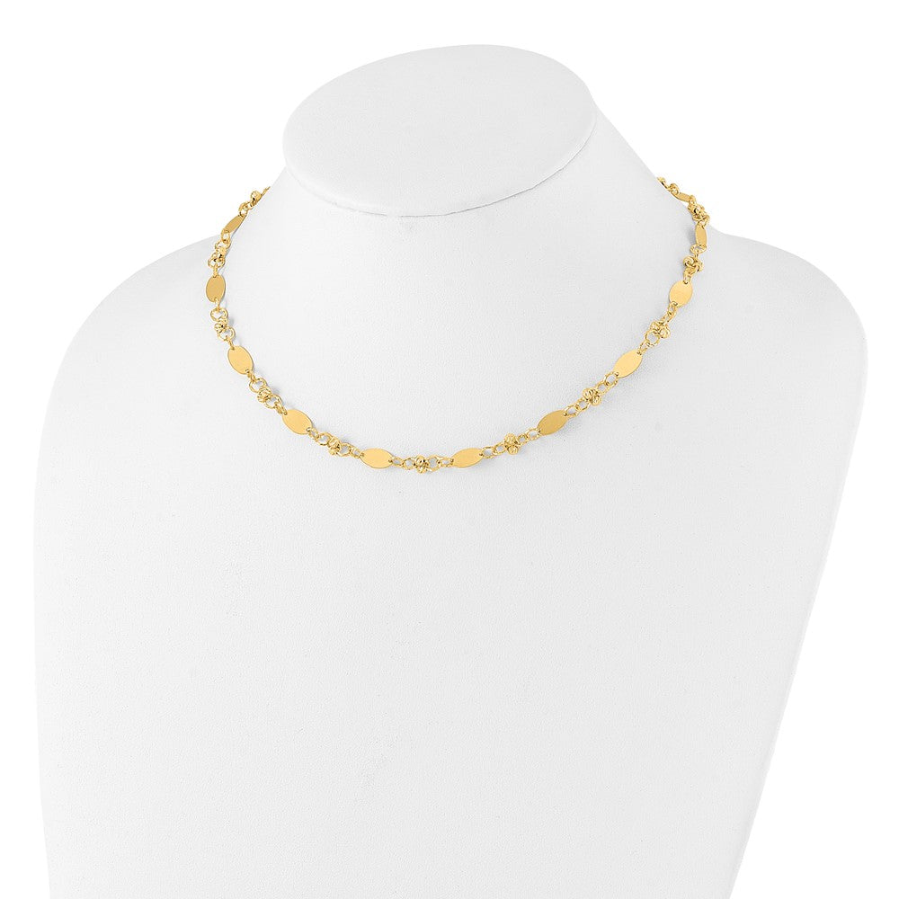 14K Polished and Dia-cut Beaded Fancy Plus 1in ext. Necklace