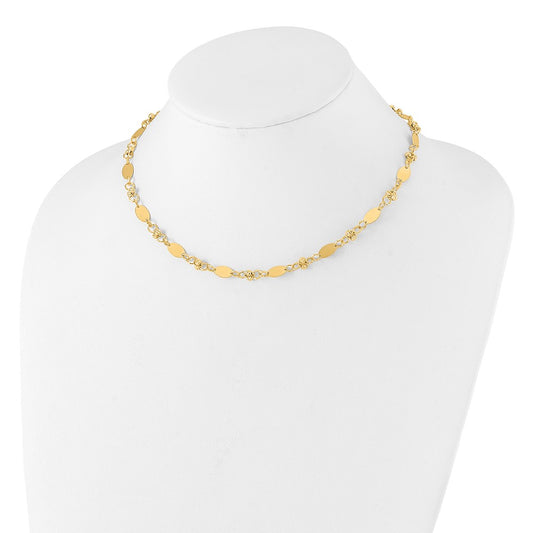 14K Polished and Dia-cut Beaded Fancy Plus 1in ext. Necklace