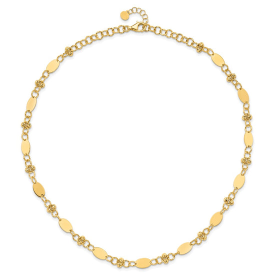 14K Polished and Dia-cut Beaded Fancy Plus 1in ext. Necklace