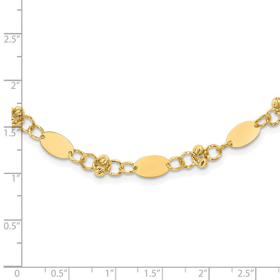 14K Polished and Dia-cut Beaded Fancy Plus 1in ext. Necklace