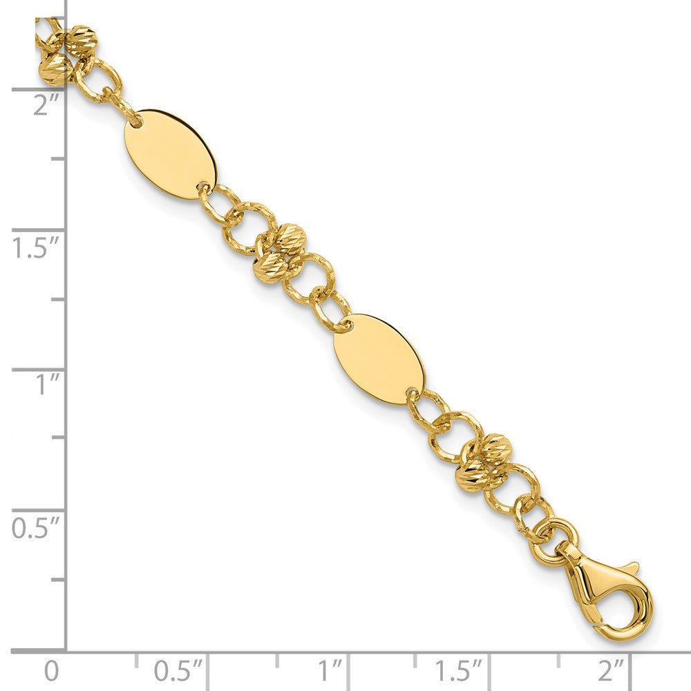 14K Polished and Diamond-cut Beaded Fancy Plus 1in ext. Bracelet