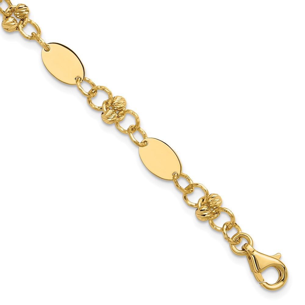 14K Polished and Diamond-cut Beaded Fancy Plus 1in ext. Bracelet