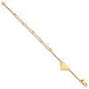14K Polished 11x18mm Heart and Diamond-cut Beaded 2-Strand 7.5 inch Bracelet