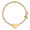 14K Polished 11x18mm Heart and Diamond-cut Beaded 2-Strand 7.5 inch Bracelet