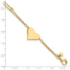 14K Polished 11x18mm Heart and Diamond-cut Beaded 2-Strand 7.5 inch Bracelet