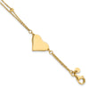 14K Polished 11x18mm Heart and Diamond-cut Beaded 2-Strand 7.5 inch Bracelet