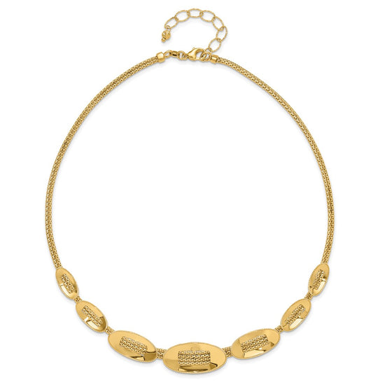 14K Polished and Textured Fancy Plus 2in ext. Necklace