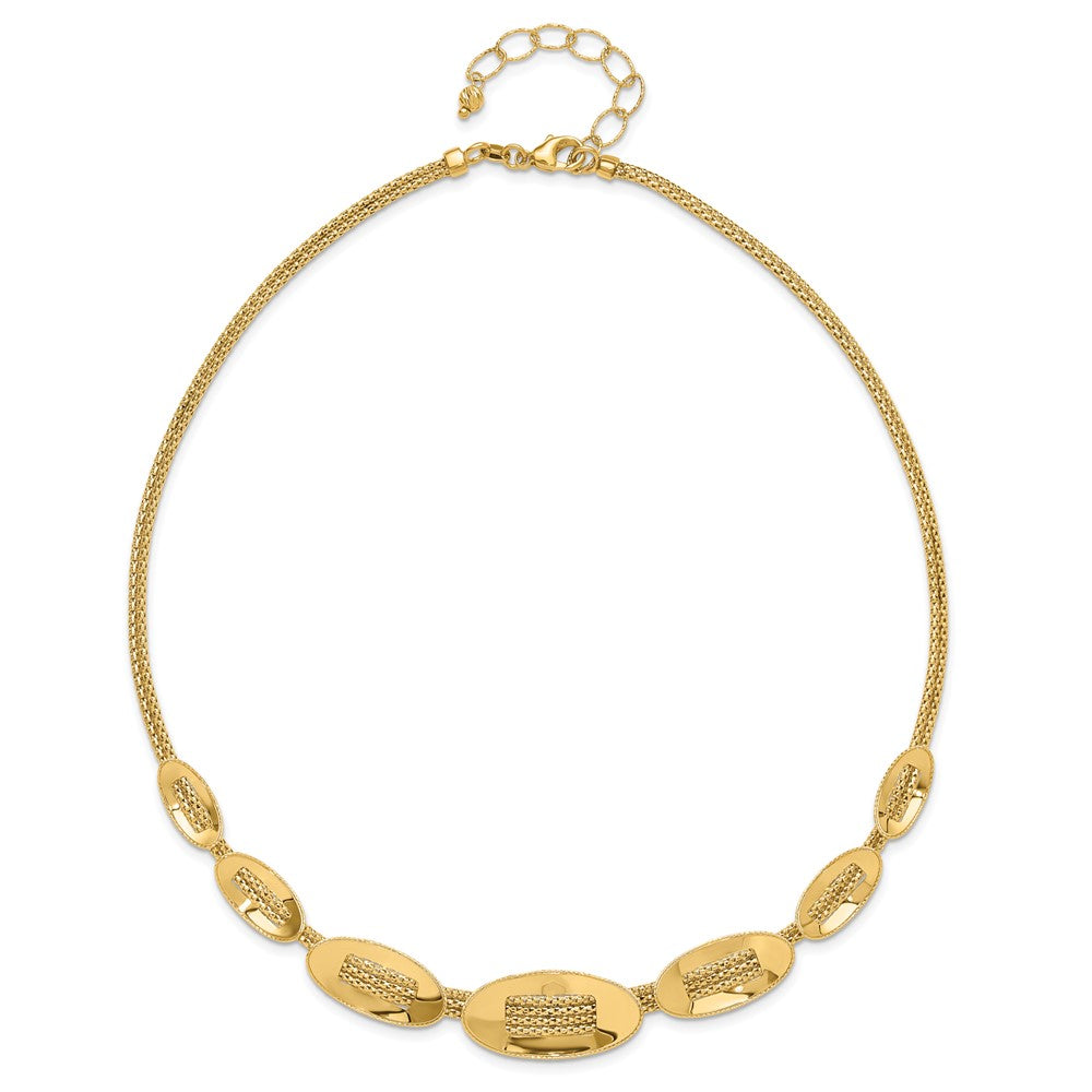 14K Polished and Textured Fancy Plus 2in ext. Necklace