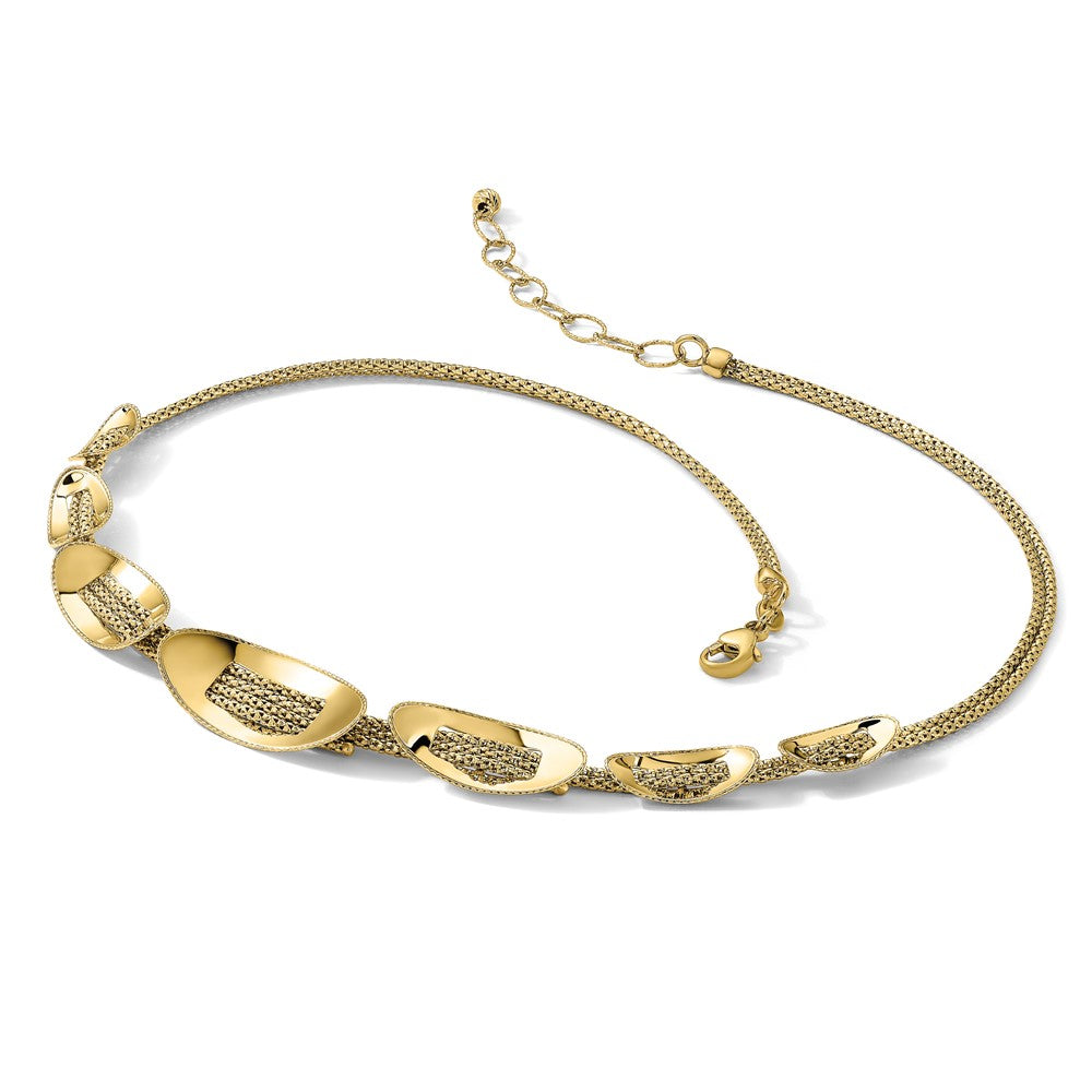 14K Polished and Textured Fancy Plus 2in ext. Necklace