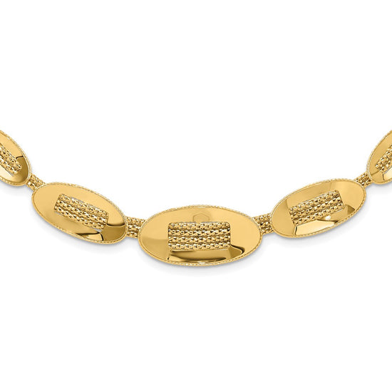 14K Polished and Textured Fancy Plus 2in ext. Necklace