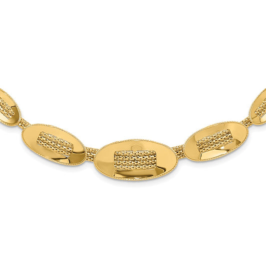 14K Polished and Textured Fancy Plus 2in ext. Necklace