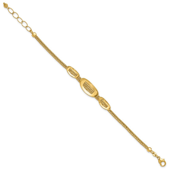 14K Polished and Textured Fancy Plus 1.5in ext. Bracelet