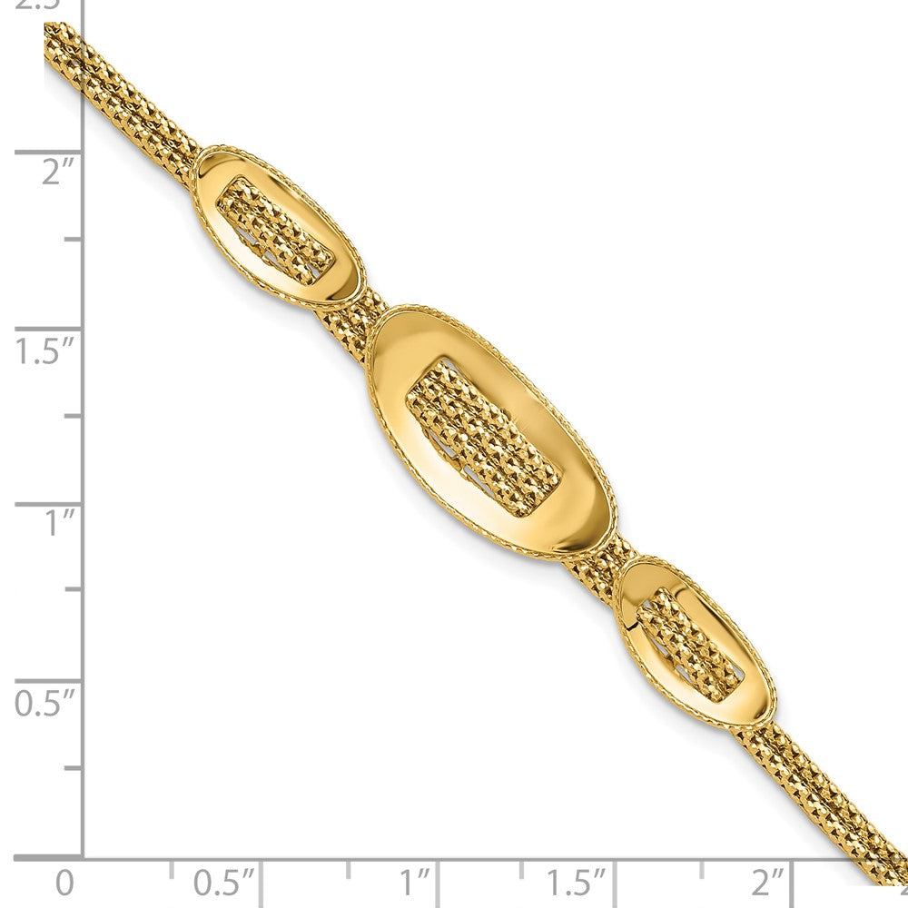 14K Polished and Textured Fancy Plus 1.5in ext. Bracelet