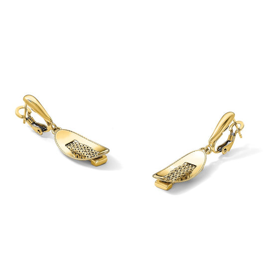 14K Polished and Textured Omega Back Dangle Earrings