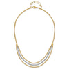 14K Two-tone Diamond-cut Beads and Mesh Chain 3-Strand Bib 15.75 inch Necklace Plus 2 inch Extender