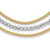 14K Two-tone Diamond-cut Beads and Mesh Chain 3-Strand Bib 15.75 inch Necklace Plus 2 inch Extender