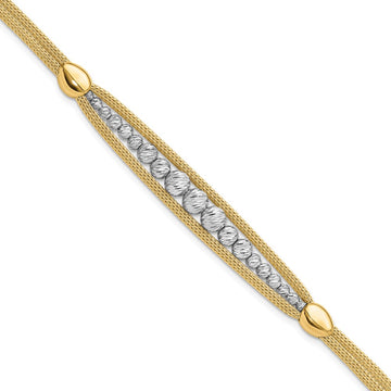 14K Two-tone Polished and Diamond-cut Beaded Fancy Bracelet